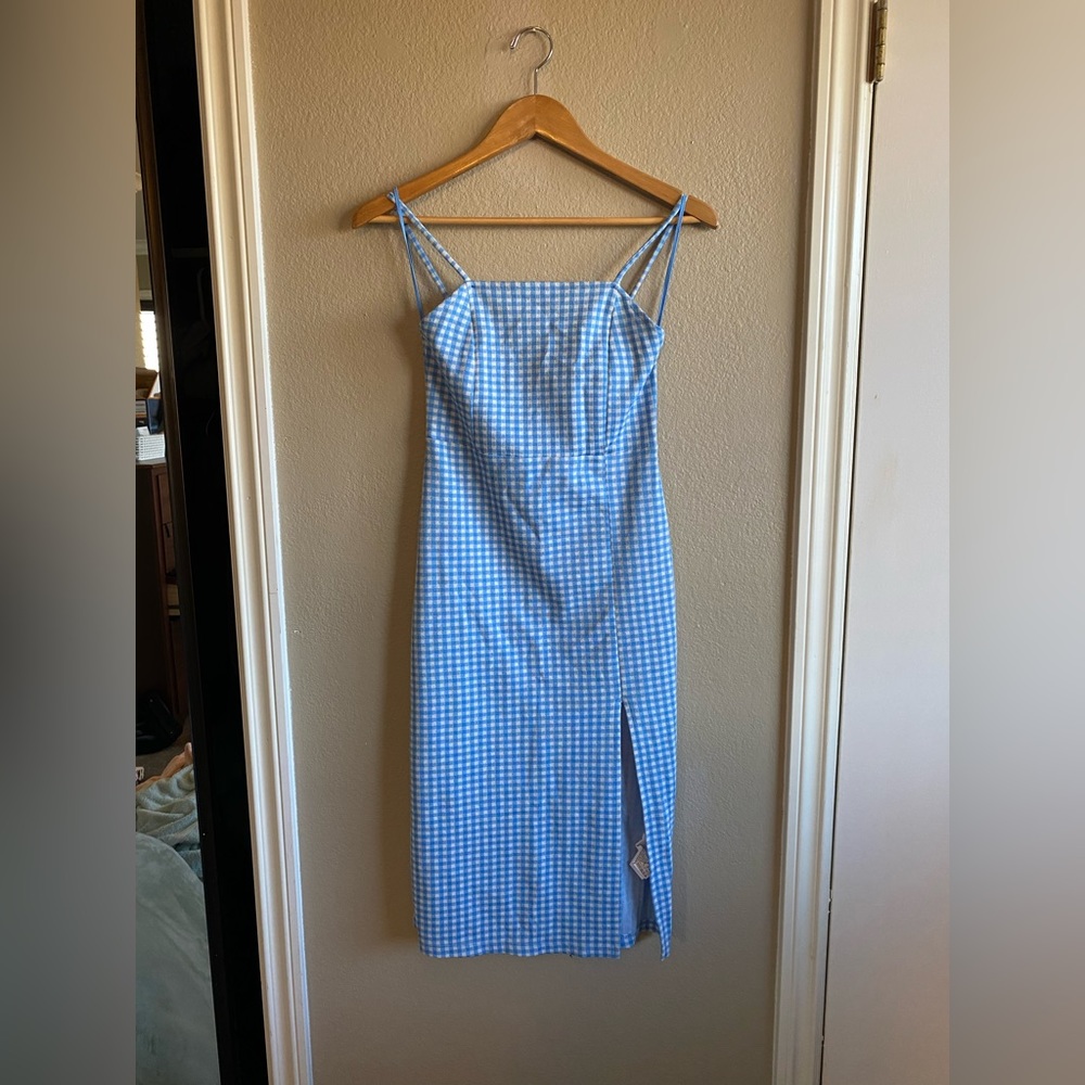 Zara Blue Gingham Midi Dress